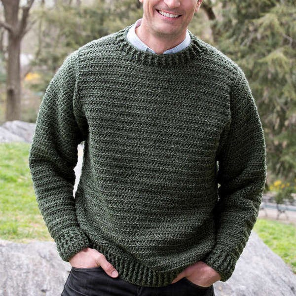 Men's Easy Crocheted Sweater Round Neck Size 28" -54" ~  CROCHET PATTERN  PDF Download Aran Worsted Yarn  Pullover Pattern