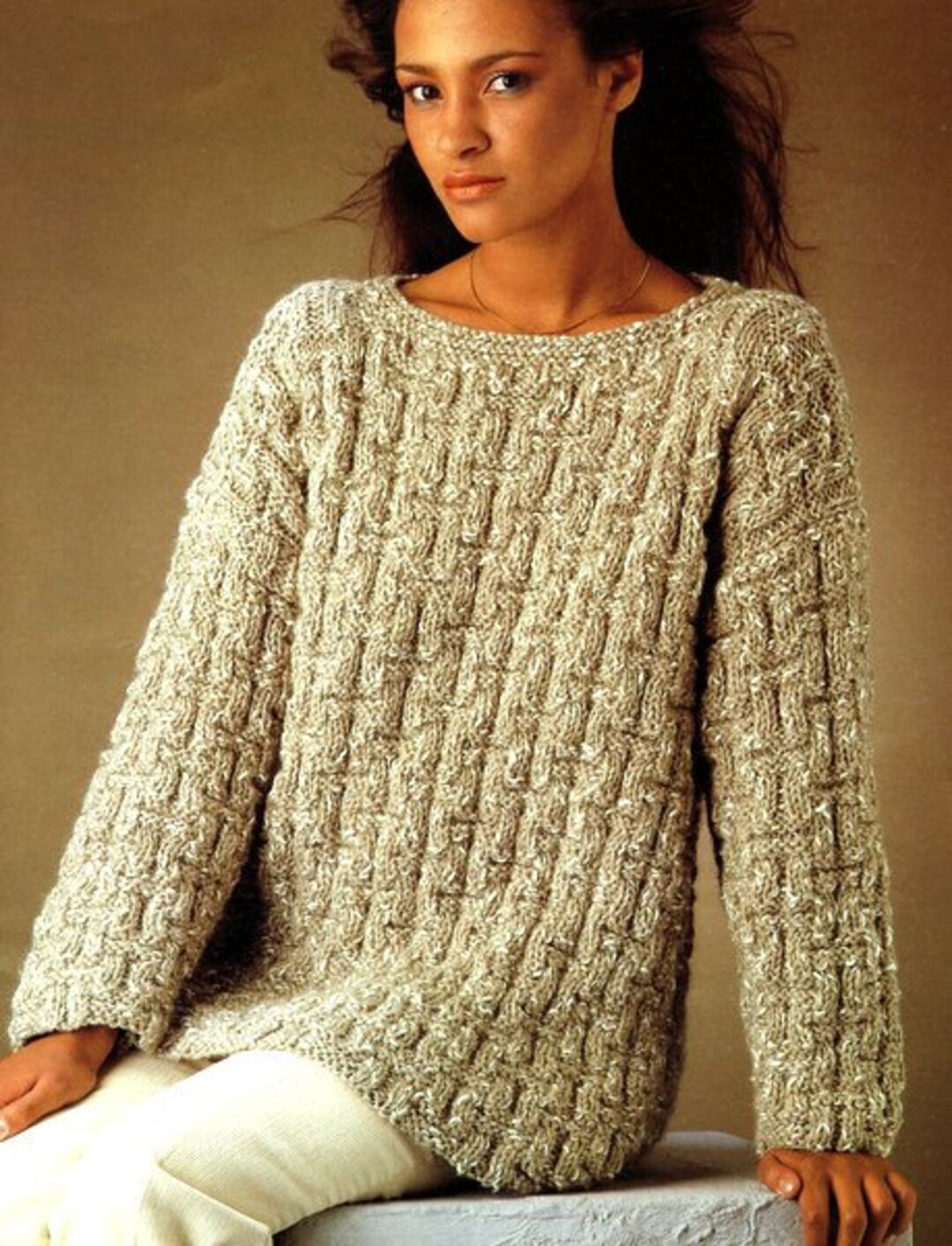 Basketweave Crew Neck Sweater