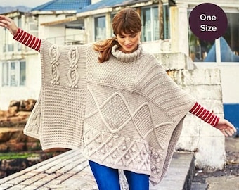 Sampler Stitch Poncho Chunky Wrap Polo Neck One Size Chunky Bulky 12 Ply Knitting Pattern PDF Instant download