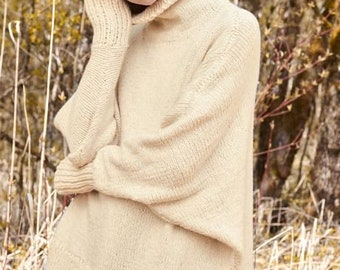 Woman's Poncho Pullover 36" 50" - Aran Wool 10 Ply Knitting Pattern PDF Instant download