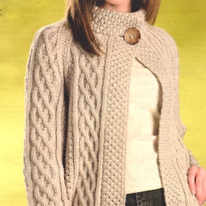 Womans Ladies Aran Jacket Coat Cardigan  - Blackberry Cable Pattern - 32" - 44"  ~ Aran Knitting Pattern PDF Instant download