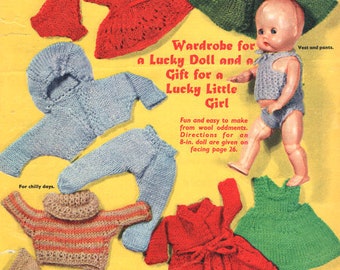 Vintage 8" Dolls Clothes, Vest Pants, Pinafore, Coat, Jumper, Dressing Gown, Leggings etc   4 Ply Fingering~  Knitting Pattern PDF  download