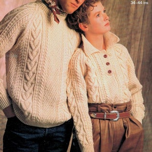 Aran Sweater Traditional Cable Crew or Shirt Neck Collar Raglan Unisex 34" -44"  Aran 10 ply Worsted Knitting Pattern Instant Download Pdf
