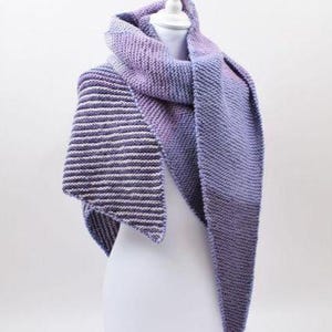 Easy Striped Garter Stitch Scarf Shawl Womens Asymmetric 60" x 140"- Aran 10 Ply (worsted Weight Yarn) Knitting Pattern PDF Instant download