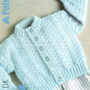 Textured Cable Button Up Baby Girl Boy Cardigan 16 - 22&quot; ~ DK 8 Ply Knitting Pattern Vintage Digital pdf Download