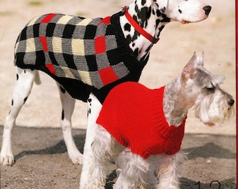 Dog Coat, Sweater, Basic Plain & Check - fits Petite to XL Dogs    ~ Aran Knitting Pattern PDF Instant download