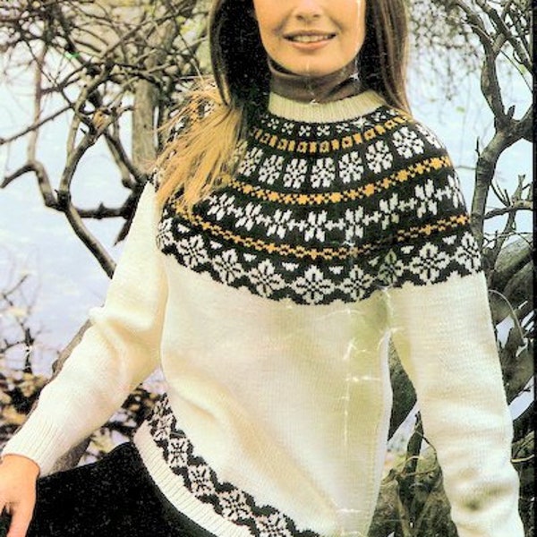 Fair Isle Yoke Nordic Scandanavian Womens Sweater Line by Line No Charts  ~ Knitting Pattern  34"- 40"   DK 8 Ply Light Worsted PDF Download