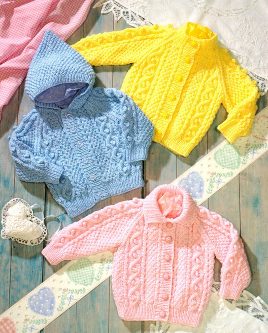 Aran Baby Jackets, Hood, Collar, Round, Raglan Sleeve 18 24 Aran 10 Ply