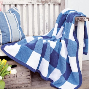 Easy Garter Stitch Squares Blanket Bedspread Afghan Throw 125 x 145cm ~ Cotton Aran Worsted 10 Ply  Knitting Pattern PDF download