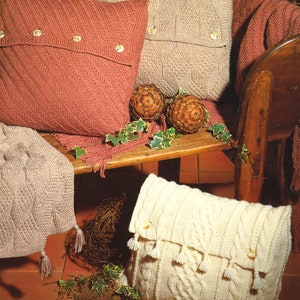 Vintage Aran Cushions (16&quot;) & Throw Sets ~ Woven/Cable/Diamond ~  Aran 10 Ply Worsted  Knitting Pattern PDF Instant download