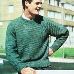 Vintage Men's Fisherman's Rib Sweater Round Neck Raglan Sleeve Knitting Pattern PDF  36-46" DK light worsted 8ply Instant Download
