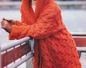 Ladies Womans Super Chunky Super Bulky Hooded Duffle Coat Jacket Knitting Pattern 48"- 65"  ~   Knitting Pattern PDF Instant download