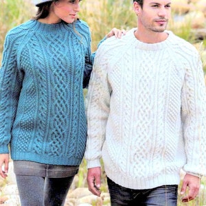 Mens Womens Crew Neck Aran Sweater Celtic Knot Traditional Line by Line 34" - 44"  ~ Aran 10 Ply Worsted Knitting Pattern PDF Download