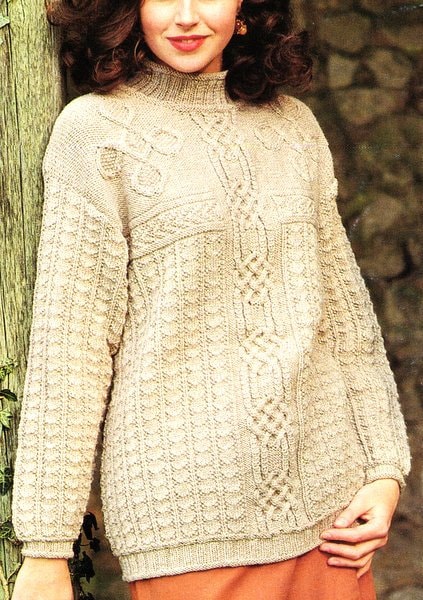 Celtic Knot Cable Long Sweater Textured Turtle Neck Womens  30" - 40" ~ DK 8 Ply Light Worsted Knitting Pattern PDF Instant download