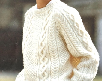 Womens Aran Raglan Sweater Celtic Cable Round Neck Traditional  ~ 34" - 48" ~ Aran 10 Ply Knitting Pattern PDF Instant download