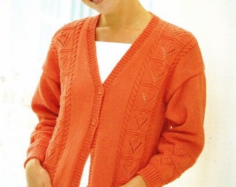 Womens Longline Long Cable Lace Panel Cardigan Jacket Pockets  Larger Sizes 30" -52" DK 8ply Light Worsted pdf download DK Knitting Pattern