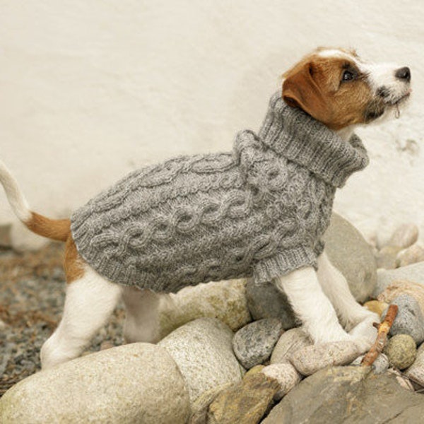 Aran Dog Pet Top Coat Sweater with Cables Size: XS - S - M    ~ Aran Wool Knitting Pattern PDF Instant download