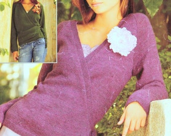 Womens Wrap Cross Over Cardigan Plain Long Sleeve Side Ties Larger Sizes 32"- 54 "  4 Ply Fingering Knitting Pattern PDF Instant Download.