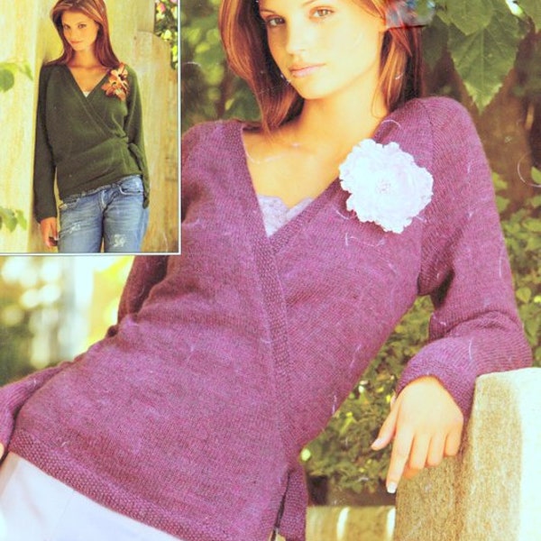 Womens Wrap Cross Over Cardigan Plain Long Sleeve Side Ties Larger Sizes 32"- 54 "  4 Ply Fingering Knitting Pattern PDF Instant Download.