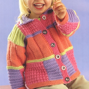 Baby Childrens Aran Patchwork Sampler Jacket /Collar 18 -28&quot; ~ Aran 10 Ply Worsted Knitting Pattern Vintage Digital pdf Download