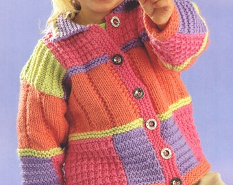 Baby Childrens Aran Patchwork Sampler Jacket /Collar 18 -28" ~ Aran 10 Ply Worsted Knitting Pattern Vintage Digital pdf Download