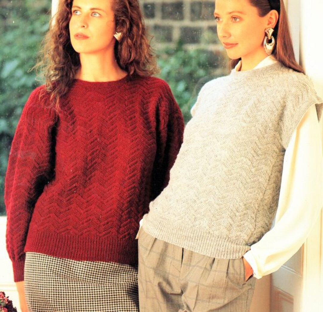 Snicker Patterns Sweater and Slipover Zig Zag Pattern Round Neck 4 Ply Fingering Womans ...