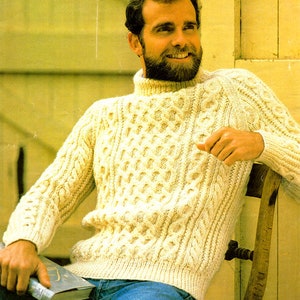 Classic Mans Aran Crew Neck Fishermans Aran Sweater Pattern 32"-46"~ Aran Knitting Pattern PDF Instant download