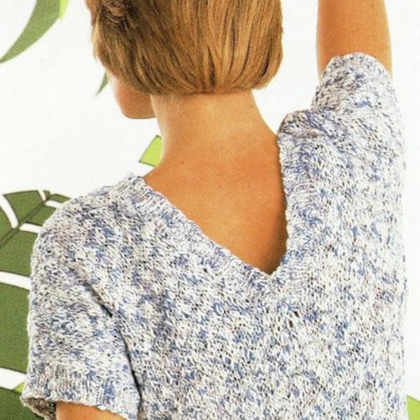 Quick Knit Womens V Back Summer Top Short Sleeve 28" - 42"  ~ Cotton DK light Worsted 8Ply ~  Knitting Pattern PDF Instant download