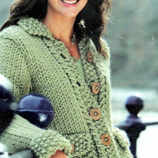 Easy Quick Knit Moss Stitch Jacket Zip or Button Front Womens 32" - 42"  Super Chunky Wool Knitting Pattern PDF Instant download