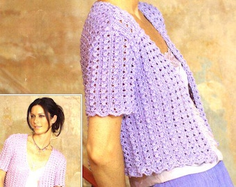 Womens Short Sleeve Cardigan Lacy V Neck Top Bolero  ~ DK  8 Ply Light Worsted 28" - 38" ~  Knitting Pattern PDF Instant download