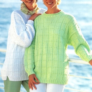 Womens Longline Long Textured Sweater Tunic Round Roll Neck Summer  30"- 40" DK 8 Ply Light Worsted /Cotton DK Knitting Pattern PDF download