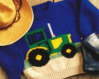Tractor Farm Sweater Baby Children Knitting Pattern Aran Wool 22" -28" Knitting Pattern PDF Instant download