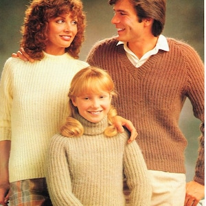 Family Fisherman's Rib Polo Round & V Neck Raglan Sweater Womens Mens Childs 24 42 DK 8 Ply Light Worsted Knitting Pattern PDF download image 1