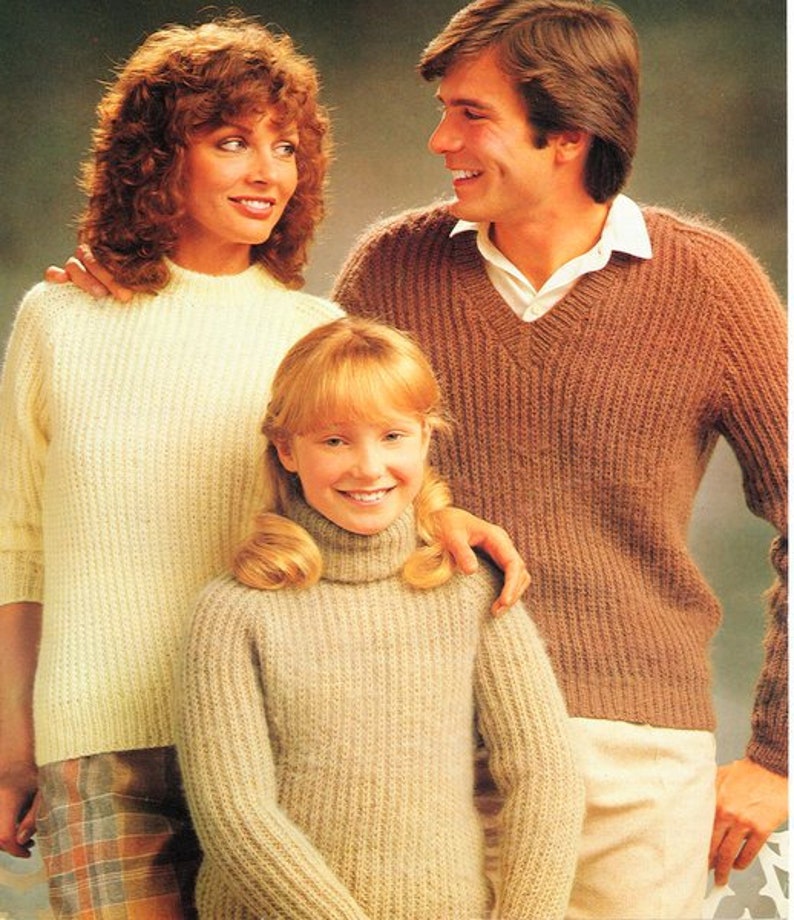 Family Fisherman's Rib Polo Round & V Neck Raglan Sweater Womens Mens Childs 24 42 DK 8 Ply Light Worsted Knitting Pattern PDF download image 1