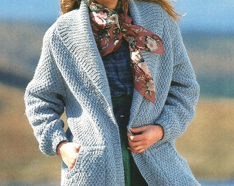 Womens Easy Chunky Edge to Edge Patch Pocket Jacket Coat 30 - 40" ~  Chunky 12 Ply Wool Knitting Pattern PDF Instant download