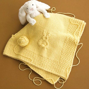 Bunny Rabbit Pattern Baby Blanket 40&quot; Square ~ Chunky 12 Ply Wool Knitting Pattern PDF Instant download