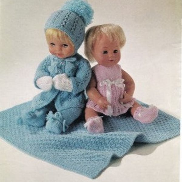 Vintage Doll's Set All Clothes & Blanket 12" 14" 16" doll 4 Ply Fingering ~  Knitting Pattern PDF Instant download