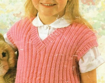 Vintage Cable Rib Slipover Vest Top V Neck Boy Girl 20 - 24"  ~  DK 8Ply Light Worsted  Knitting Pattern PDF Instant Download