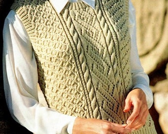 Cable Womans Slipover Top Vest Sleeveless Sweater Round Neck 30" - 44" ~ DK 8 Ply Light Worsted Knitting Pattern PDF Instant download