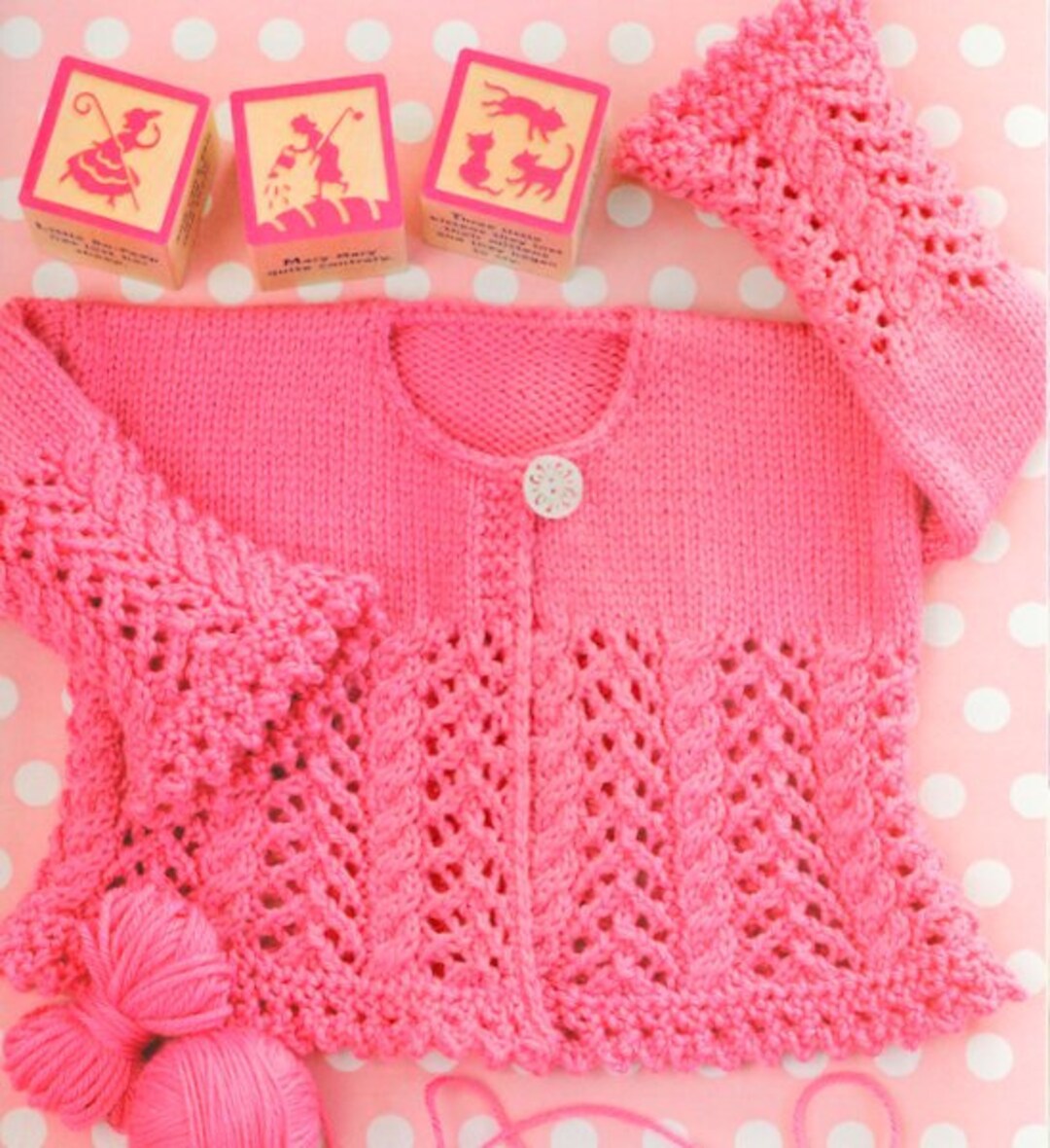 Aado Pattern Lacy Cabled Baby Girl Cardigan Lace Edging 3-12 Months ~ 4 Ply Vintage ...