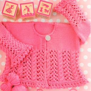 Lacy Cabled Baby Girl Cardigan Lace Edging  3-12 months ~ 4 ply Vintage Knitting Pattern PDF Digital Download
