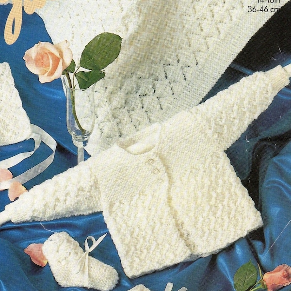 Baby Layette, Coat, Bonnet, Bootees & Shawl 14" - 18" ~ DK 8 Ply Knitting Pattern PDF Instant download