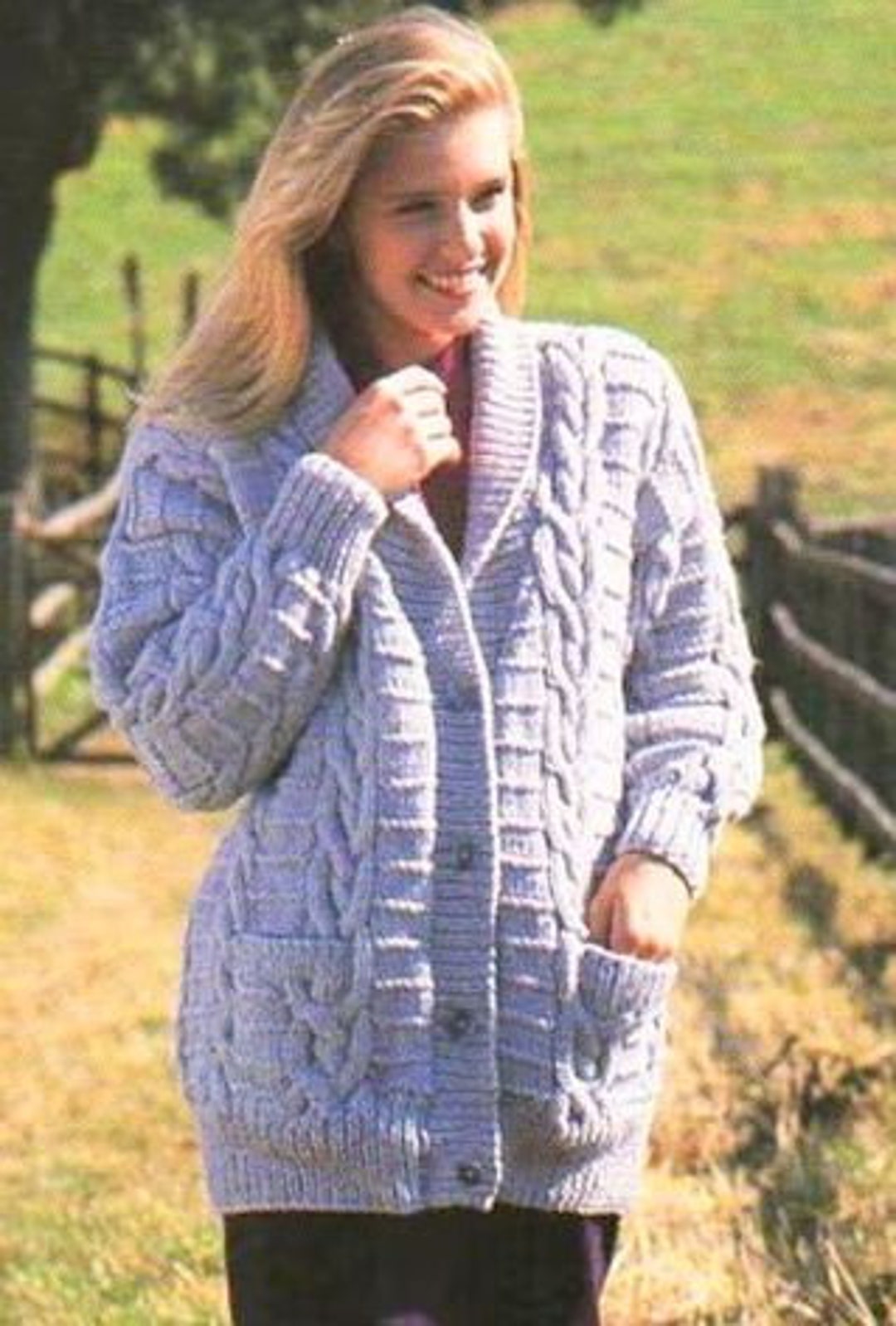 Womens Aran Style Cable Rib Cardigan Coat Jacket Shawl Collar Saddle ...