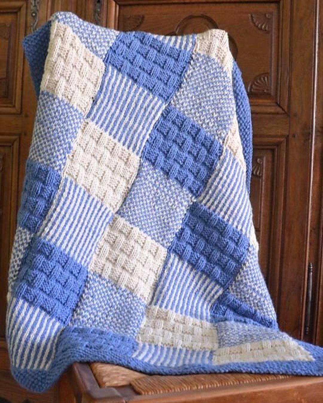 Chunky Wool Patchwork Blanket All in One Piece 47 X 46 No Joining Knitting Pattern PDF Instant Download