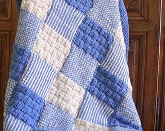 Chunky Wool Patchwork Blanket All in one Piece 47" X 46" No Joining ! ~ Knitting Pattern PDF Instant download