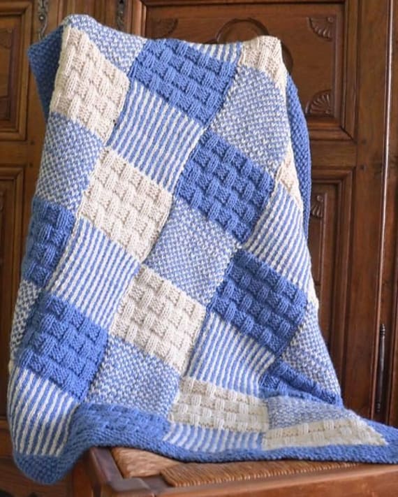 Chunky Wool Patchwork Blanket All in One Piece 47 X 46 No Joining Knitting Pattern PDF Instant Download Etsy Canada