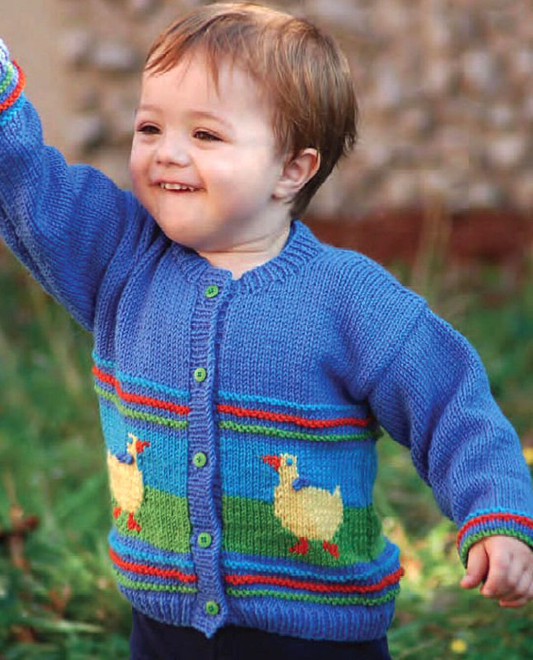 Baby Childs Duck Motif Round Neck Cardigan Intarsia 26 31 2 6 Years DK 8 Ply Light Worsted Knitting Pattern PDF Instant Download Etsy Canada