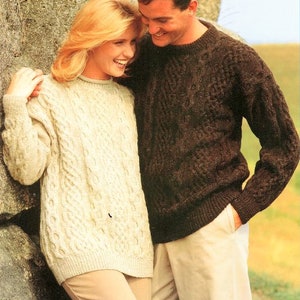 Aran Style Celtic Cable Long Sweater Crew Roll Neck Womens Mens 32&quot; - 52&quot; ~ DK 8 Ply Light Worsted Knitting Pattern PDF Instant download