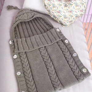 Aran Baby Sleeping Bag Sleep Sack Tassel Hood Button Sides - Button Sides  0~3 Mths   ~ Aran Knitting Pattern PDF Instant download