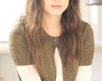 Womens Cropped Jacket Round Neck Cardigan Shrug Textured  32" -50"  ~   DK 8 Ply Knitting Pattern PDF download